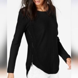 NWT INC WAFFLE KNIT SIDE ZIP TUNIC Women's Black Sweater